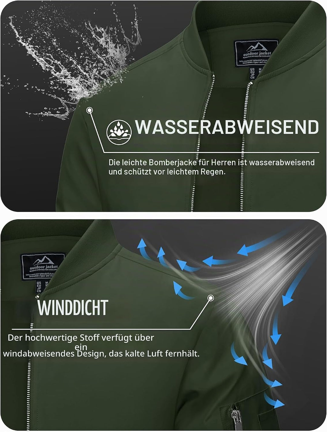 MAGCOMSEN Blouson Herren Jacke Leichte Bomberjacke Winddichte Übergangsjacke Freizeit Fliegerjacke m