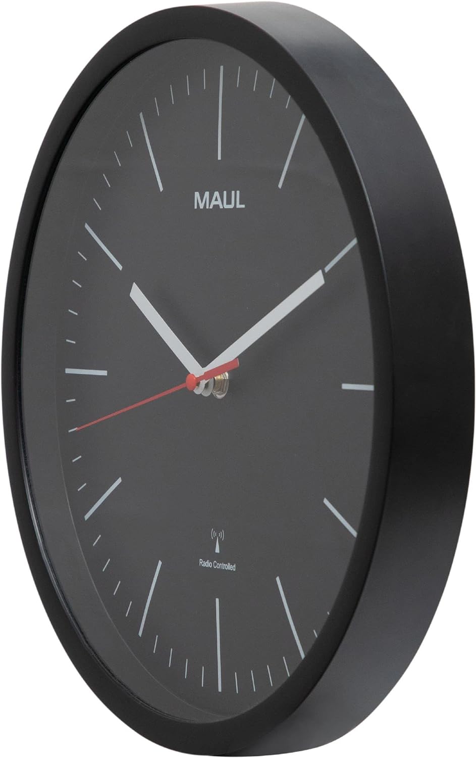 Maul Wanduhr MAULjump Ø 30,5 cm | stilvolle Funkuhr mit Mineralglas | automatische Zeiteinstellung |