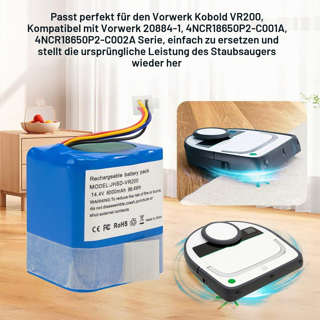 METACUCU 6000mAh Akku kompatibel mit Vorwerk Kobold VR200 Staubsauger Home Cleaner Heimroboter