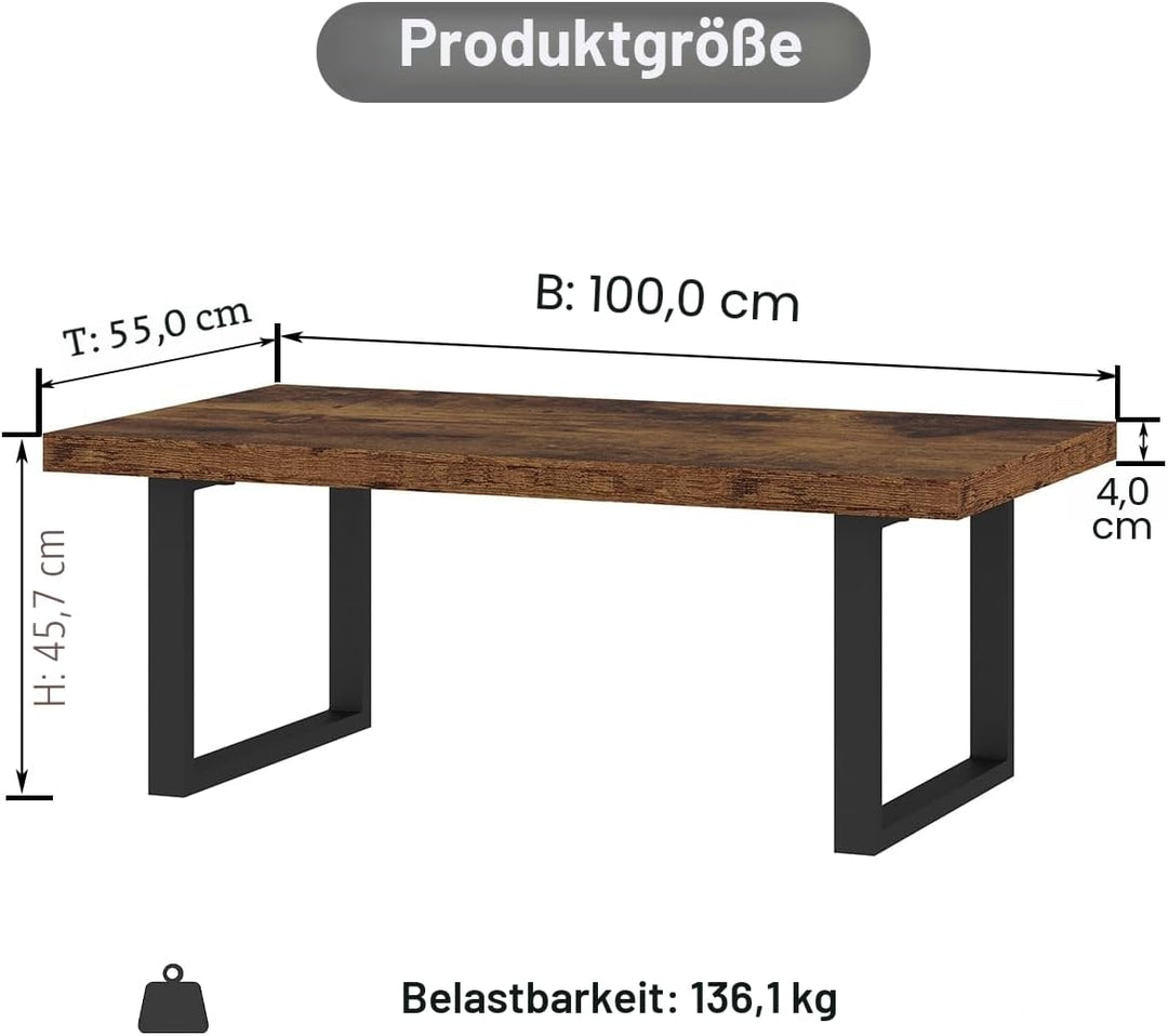 IBF Rustikaler Braun Couchtisch, Industrieller Schlichter Wohnzimmertisch, moderner minimalistischer