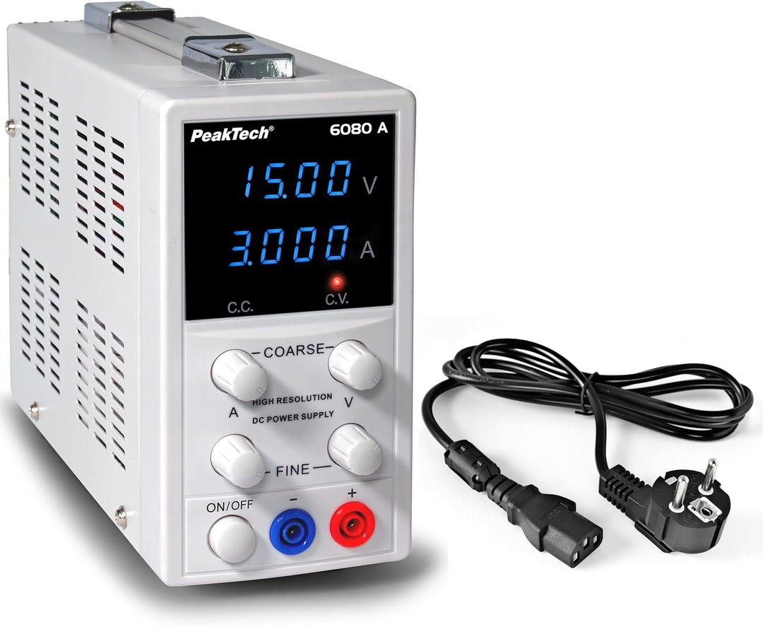 PeakTech P 6080 A Labornetzteil 0-15V / 0-3A, Hochauflösendes Labornetzgerät Single, Single