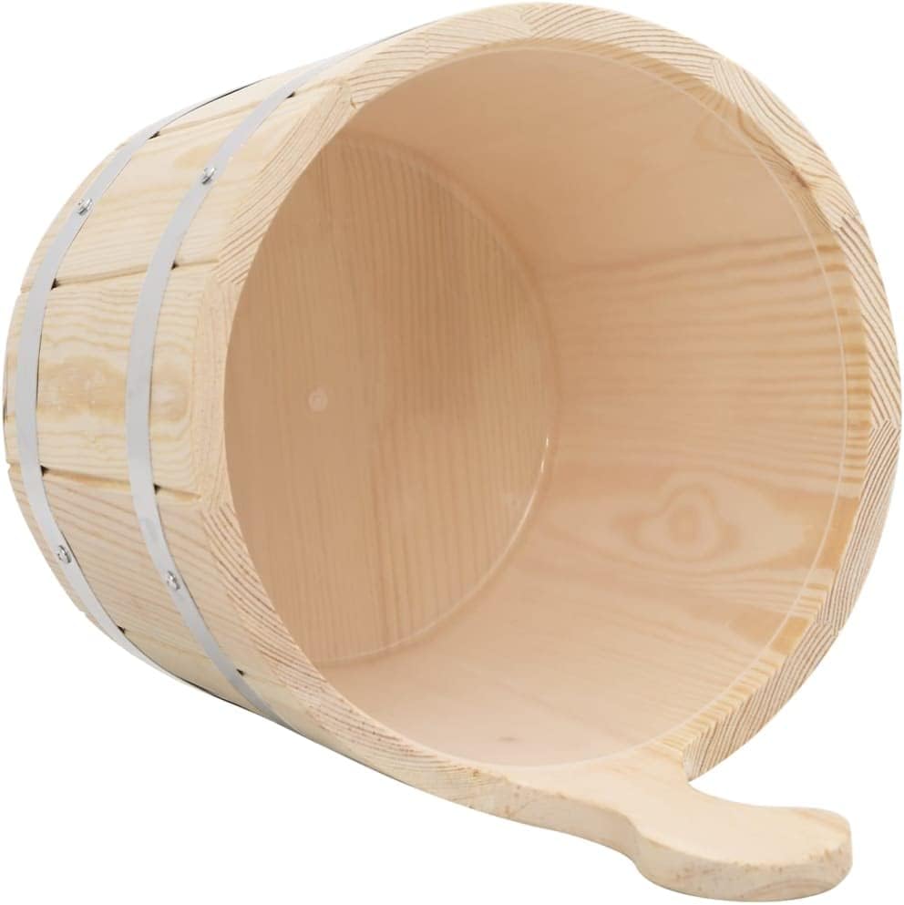 Saunakübel und Saunakelle Set aus massivem Kiefernholz mit 5 Liter Fassungsvermögen, 36 cm Langer Sc