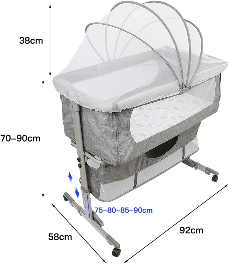 homewell 3 in 1 Babybett Beistellbett, Wiege mit Moskitonetz und Aufbewahrungskorb, Faltbares, Neigu