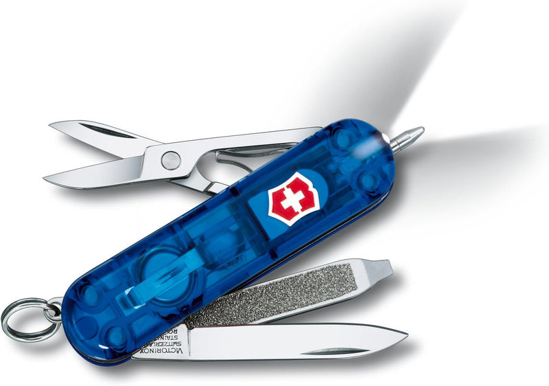 Victorinox Taschenmesser Signature Lite (7 Funktionen, Kugelschreiber, LED-Licht) Blau Transparent,