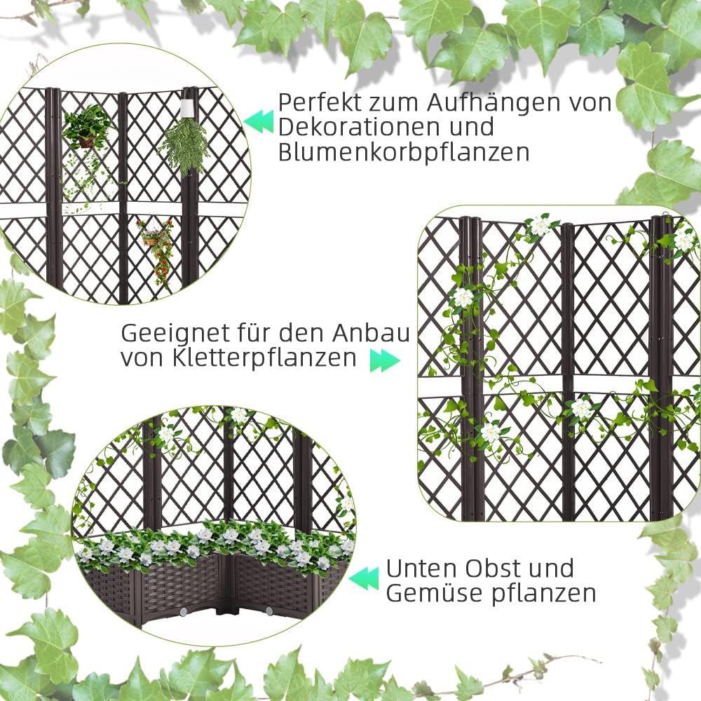 Mingone Rankgitter Hochbeet Pflanzgefäss Blumenkasten mit 3 Pflanzgefäss Wasserspeicher Balkonkasten