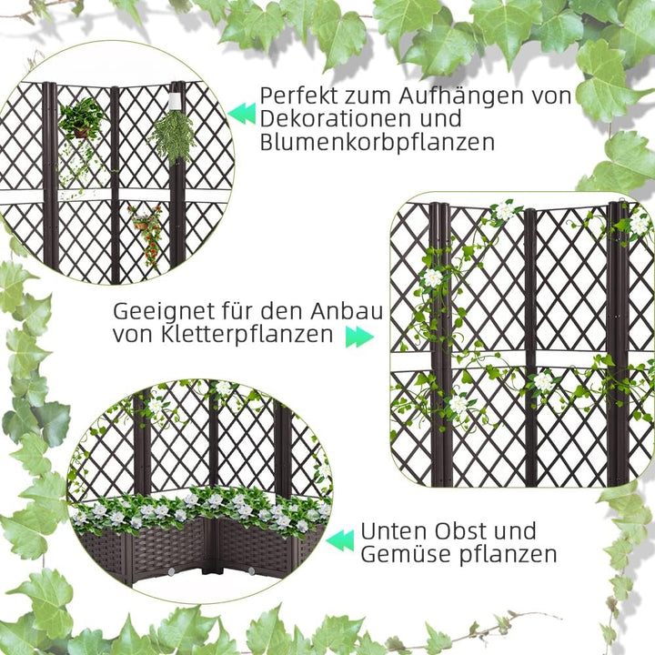 Mingone Rankgitter Hochbeet Pflanzgefäss Blumenkasten mit 3 Pflanzgefäss Wasserspeicher Balkonkasten