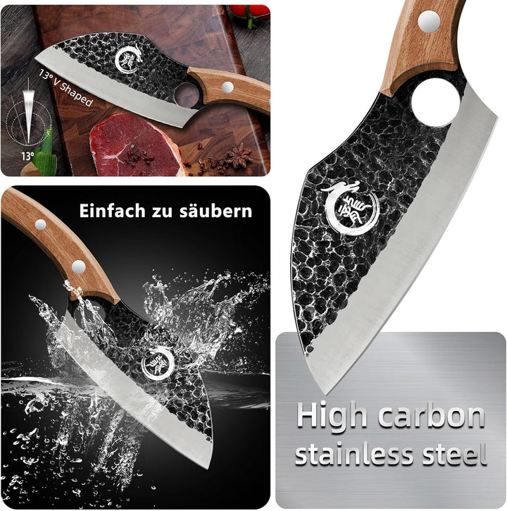 Plys 6-Zoll Japanisches Messer mit Lederhülle: Geschmiedetes Kochmesser Küchenmesser mit Holzgriff S