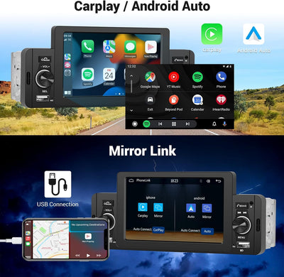 1 Din Bluetooth Android Auto Carplay Autoradio 5 Zoll Touchscreen Radio Freisprecheinrichtung FM-Rad