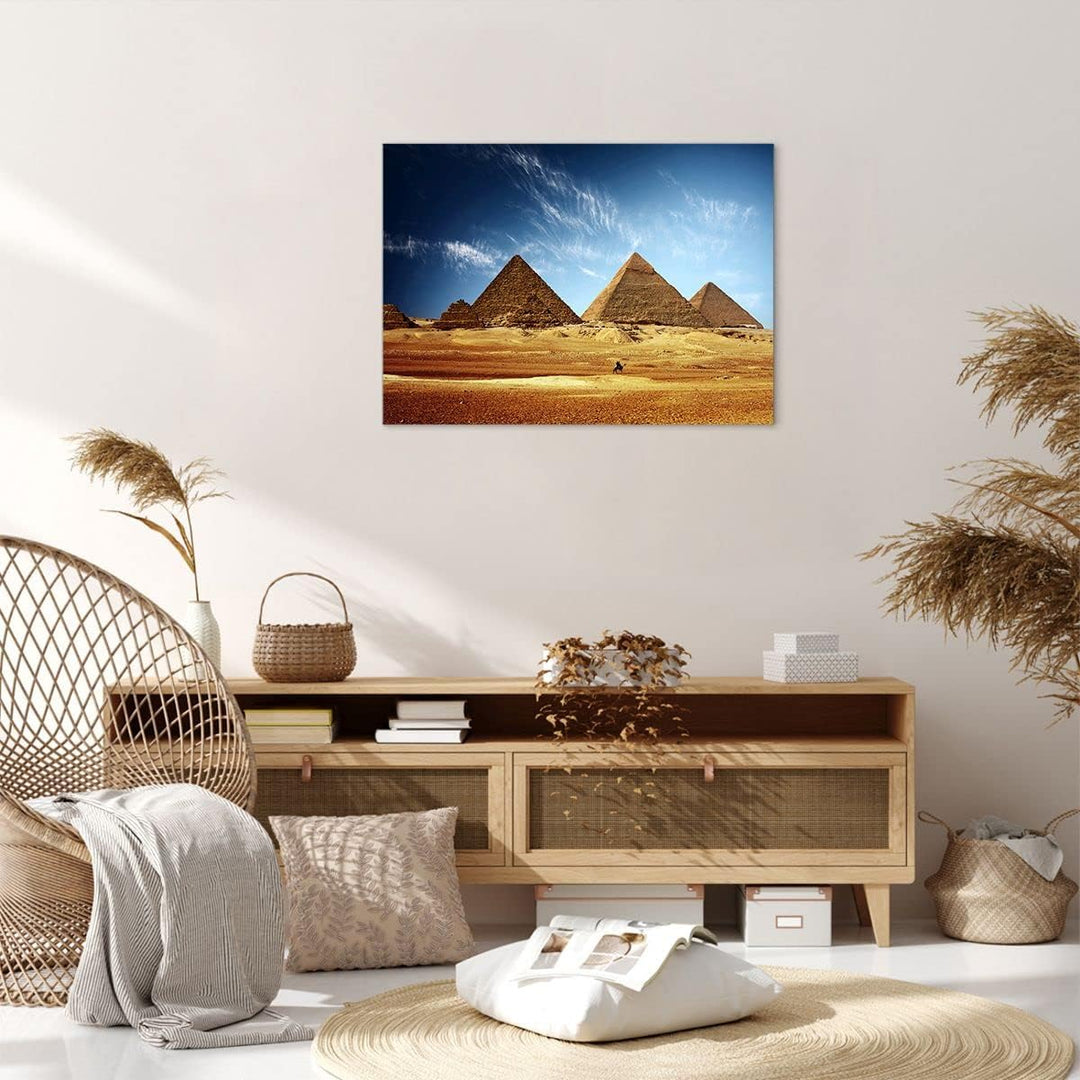 Bilder auf Leinwand Pyramide Wüste Sand Leinwandbild mit Rahmen 70x50cm Wandbilder Dekoration Wohnzi