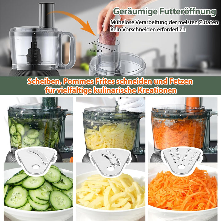 Küchenmaschine und Mixer Kombination 1500W, 2,5L Zerkleinerer für Fleisch, Gemüse und Teig, 2L Stand