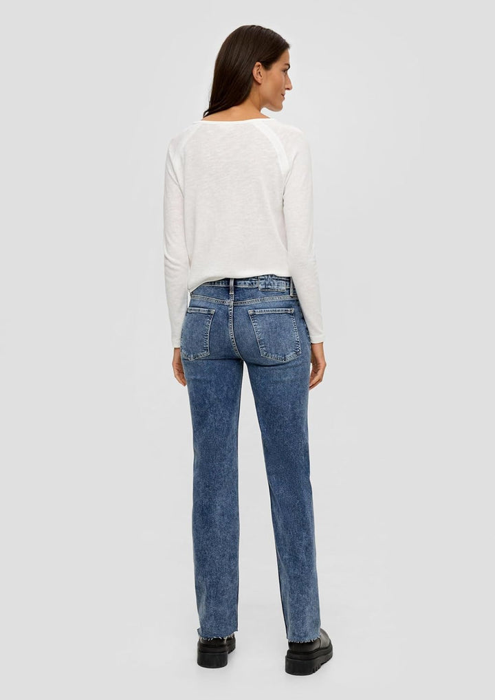 s.Oliver Damen 2120779 Jeans Karolin Straight Fit, Blau, 32W / 34L EU