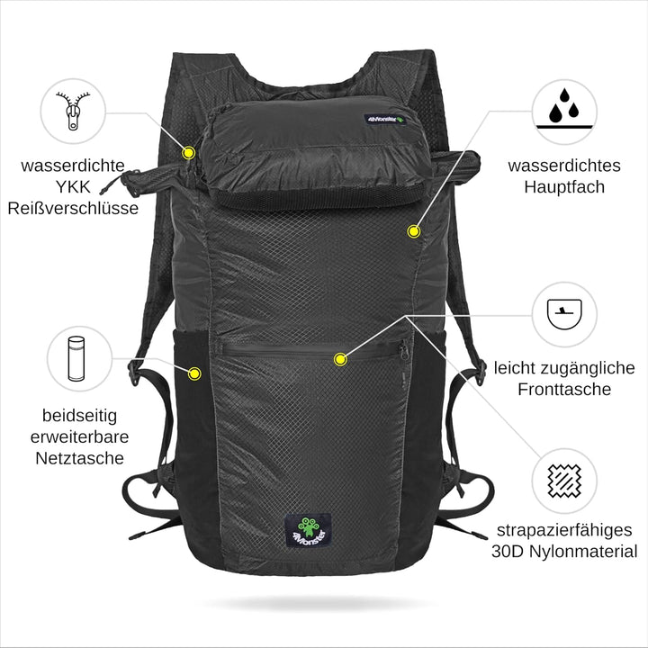 4Monster Faltbarer Rucksack Ultra Leicht, Unisex Tagesrucksack Outdoor, 2in1 Gürteltasche, Wasserdic
