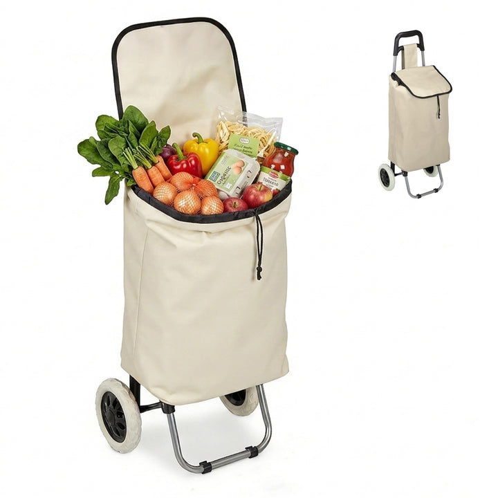 Relaxdays Einkaufstrolley klappbar, Abnehmbare Tasche 28 L, beige | Einkaufswagen mit Rollen HBT 92,