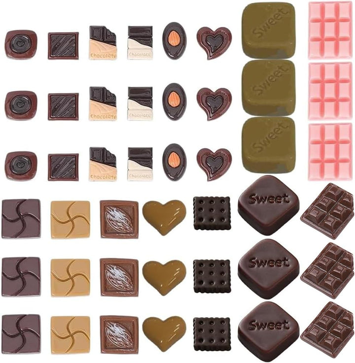 SUNNYCLUE 1 Box 60 Stück Mini Schokoladen Charm Aus Kunstharz 3D Süss Rosa Weiss Klein Kunstimitat S