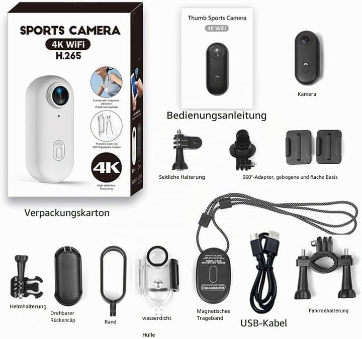 4K Mini Action Kamera Ultra-Kompakt POV Bodycam, wasserdichte Sportkamera mit 120Min Aufnahme, WiFi