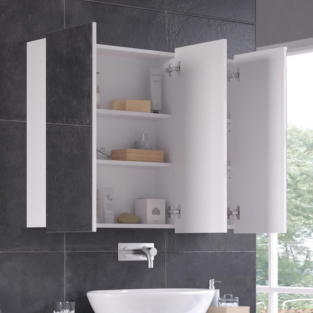 Vicco Bad Spiegelschrank Sola, Weiss, 100 x 79.8 cm mit 3 Türen 100 x 80 cm, 100 x 80 cm