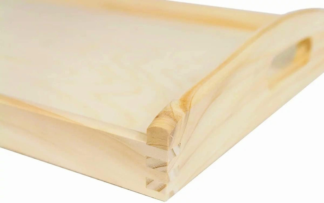 Wooden World Grosses Holztablett zum Servieren von Frühstück mit Griffen, naturlackiertes Holz, 40 x