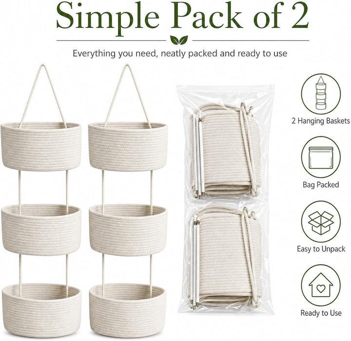 STATVAST 2 Stück Hängeorganizer Organizer Wand, weiss Premium Leinen Organizer mit 3 stufiger Hängek