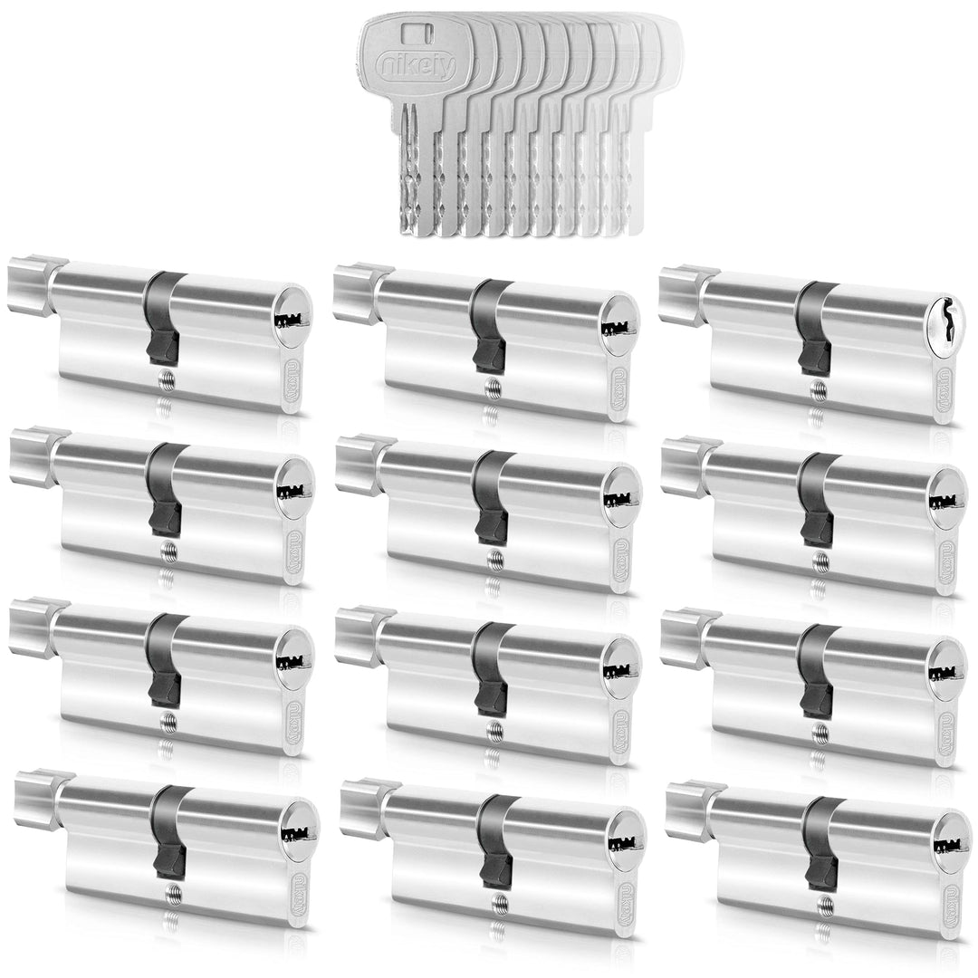 GERCAR 12x Knaufzylinder gleichschliessend 12 Schliesszylinder 35/35 inkl. 60 Schlüssel - 70 mm - Tü