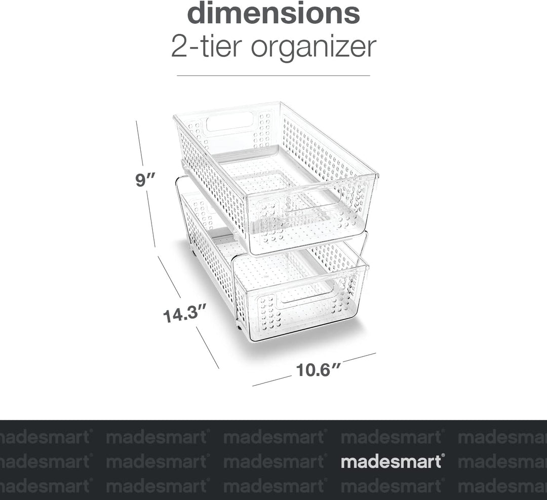 Madesmart 2-Tier Plastic Multipurpose Organizer with Divided Slide-Out Storage Bins, Under Sink and