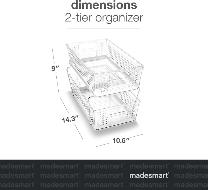 Madesmart 2-Tier Plastic Multipurpose Organizer with Divided Slide-Out Storage Bins, Under Sink and