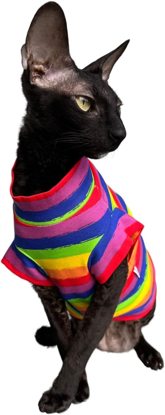 Kotomoda Katzen Kleidung Baumwolle T-Shirt Colorful Life Sphynx Katzen (L), L