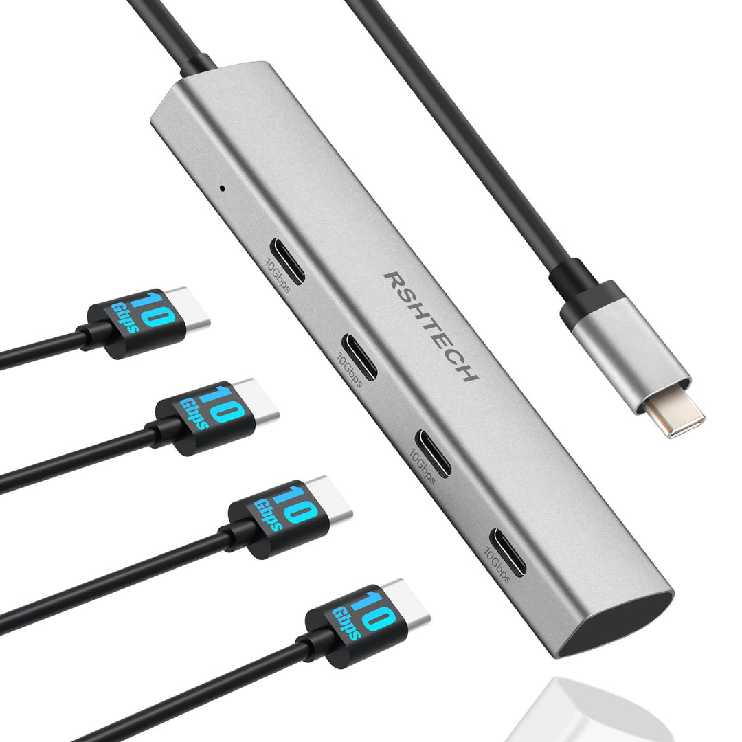 USB C Hub 10Gbps, RSHTECH 4-Port USB C 3.2 Hub Aluminium USB 3.1 Gen2 Ultra Slim Datenhub Portable M