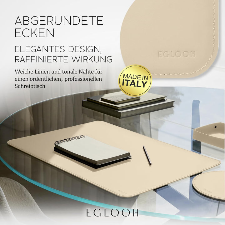 Eglooh - Herms - Schreibtischunterlage aus Leder Beige cm 65x45 - Handwerkliche Nähte und abgerundet