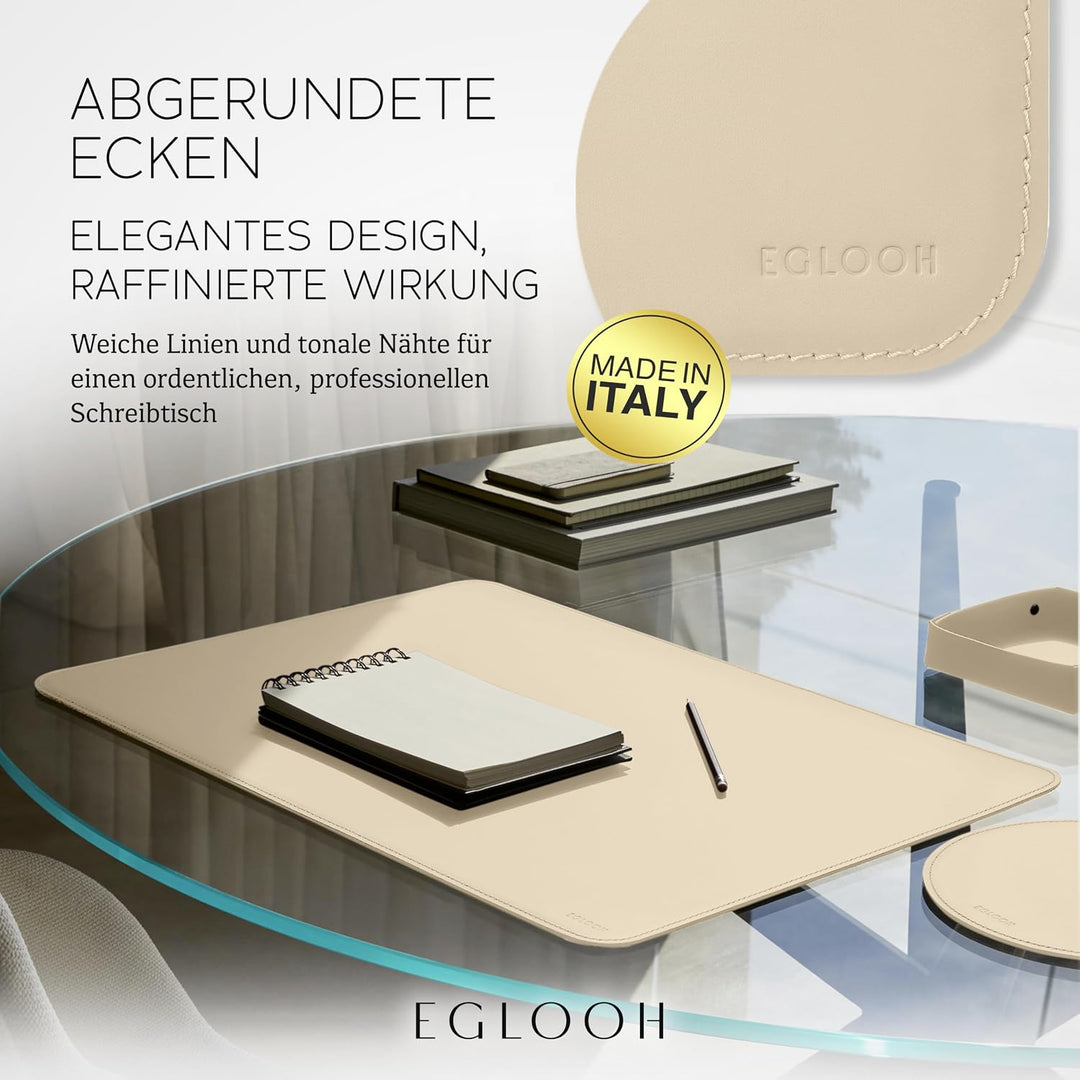 Eglooh - Herms - Schreibtischunterlage aus Leder Beige cm 90x60 - Handwerkliche Nähte und abgerundet