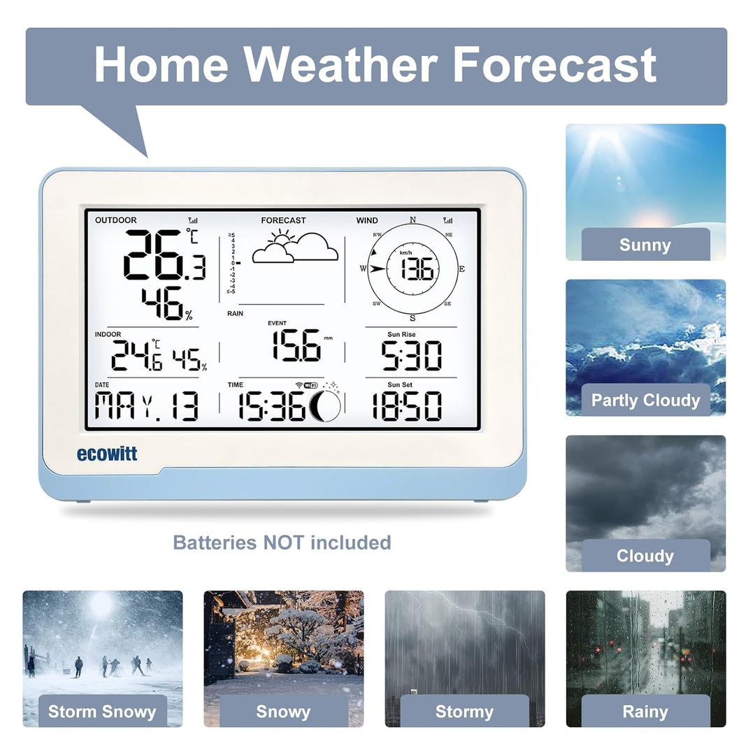 ECOWITT Funk-Wetterstation WS3802 mit 7,5 Zoll LCD-Display, Garten-Wetter-Sensor WS85 (Solarpanel/Re