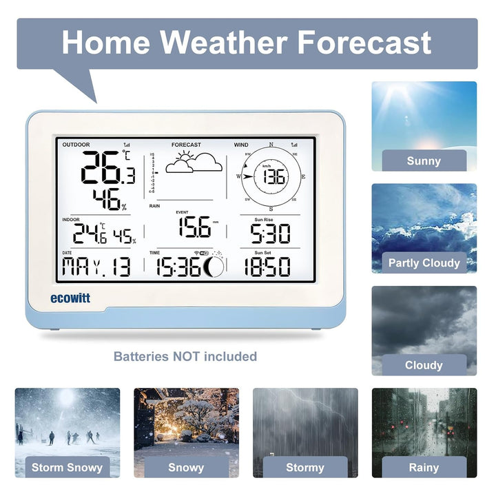 ECOWITT Funk-Wetterstation WS3802 mit 7,5 Zoll LCD-Display, Garten-Wetter-Sensor WS85 (Solarpanel/Re