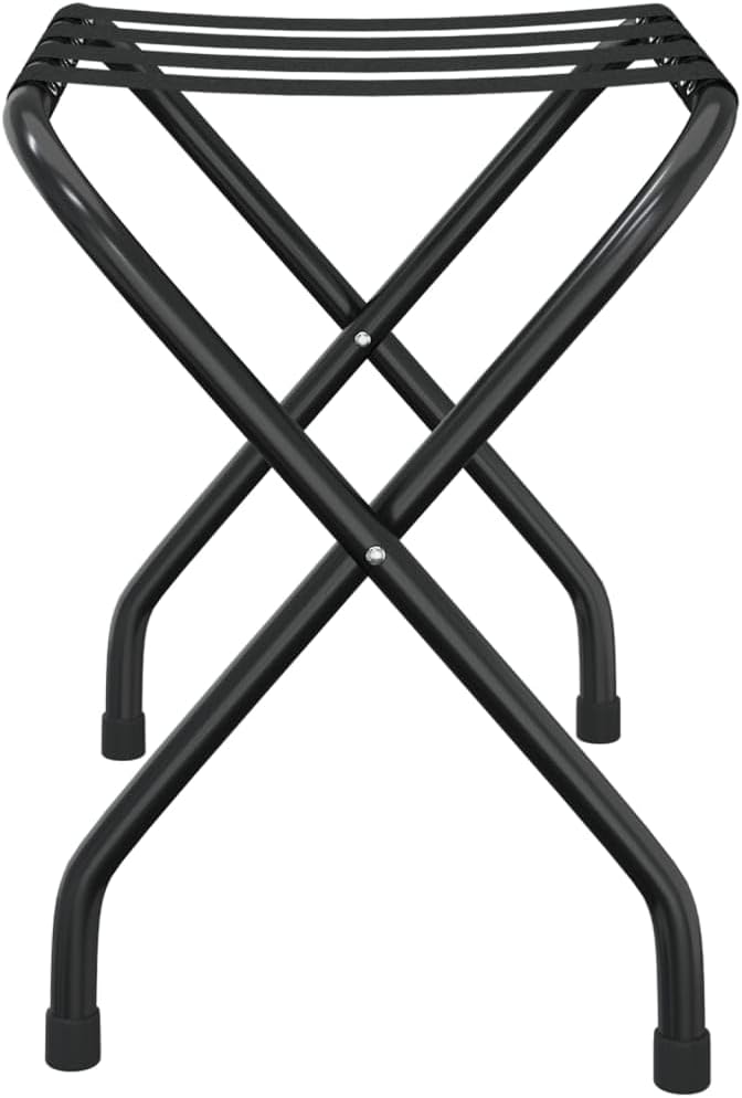 Gepäckablage Schwarz aus Stahl und Nylon, 56x40x49 cm, klappbar, platzsparend, stabiles Metallgestel