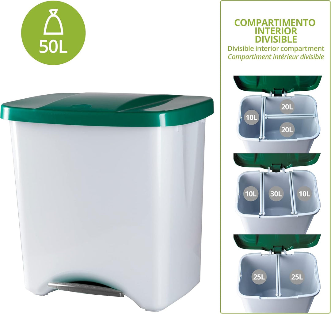 Denox Ecosystem Abfalleimer, 50 l Zentimeter Verde y gris claro Grün, Grün