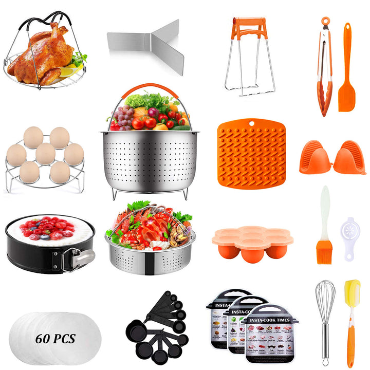 Artcome 91 PCS Accessories Set for Pressure Cooker 5,6,8 Qt - 60 Pcs Parchment Papers, 2 Steamer Bas
