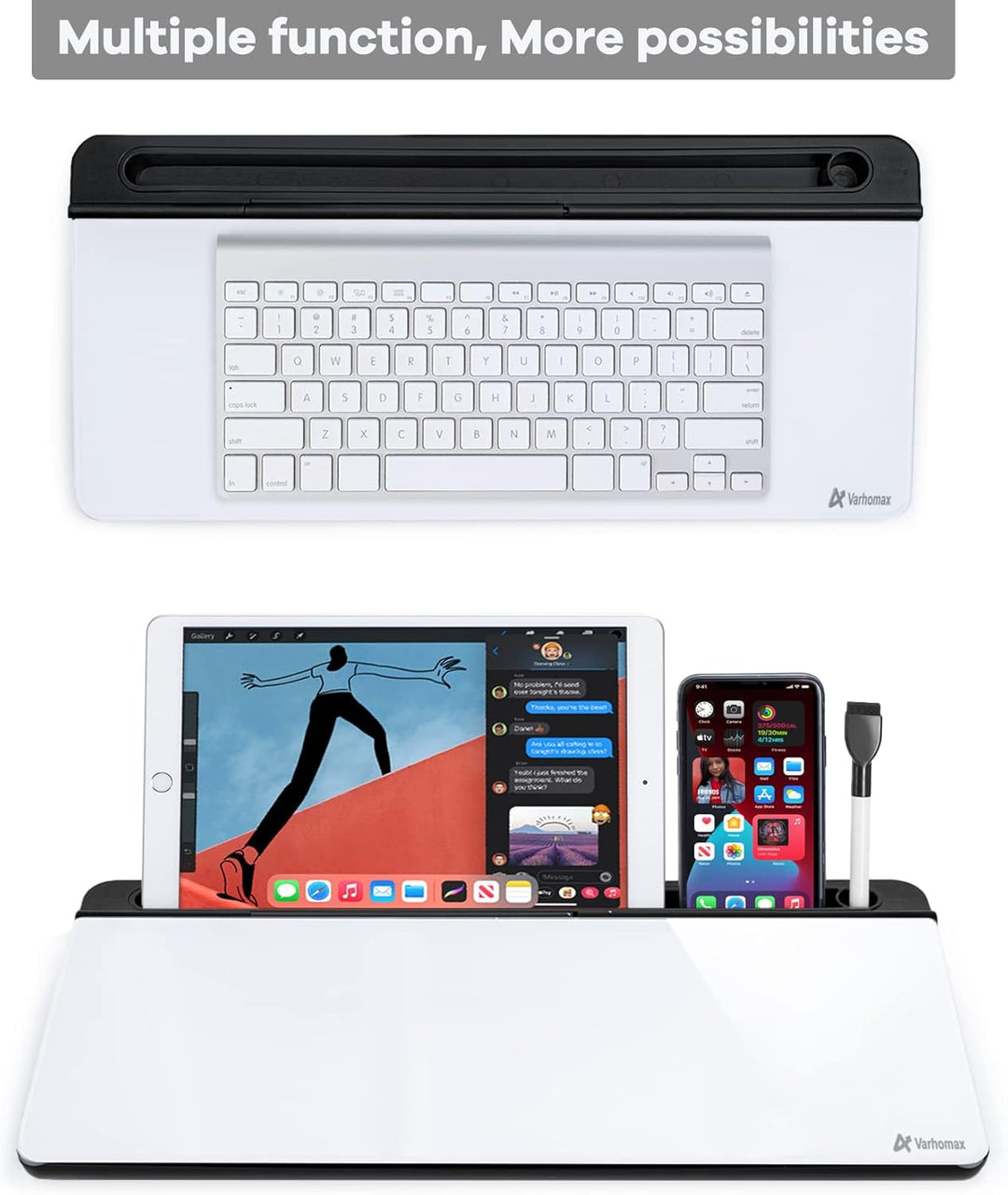 Varhomax Schreibtisch Organizer, Desktop Whiteboard Glas Schwarz Und Weiss Mit Aufbewahrung Abwischb