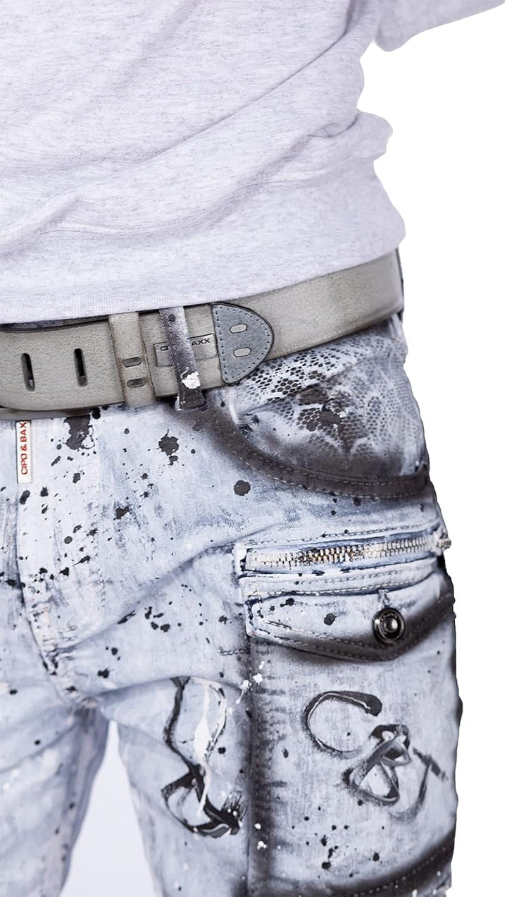Cipo & Baxx Herren Jeans modernes extravagntes Design 38W / 34L Iceblue - 89, 38W / 34L Iceblue - 89