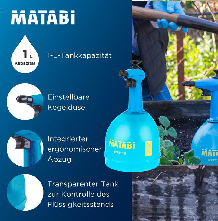 Drucksprüher für Pflanzen, Garten und Reinigung - 1L - Verstellbare Düse - Durchsichtiger Tank - Erg