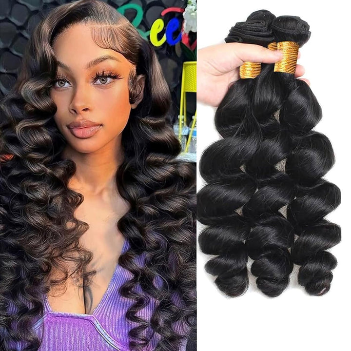 Huarisi Loose Wave 18 20 22 Human Hair Bundles, Brazilian Loose Wave Hair 3 Bundles, 8A Grade 100% U