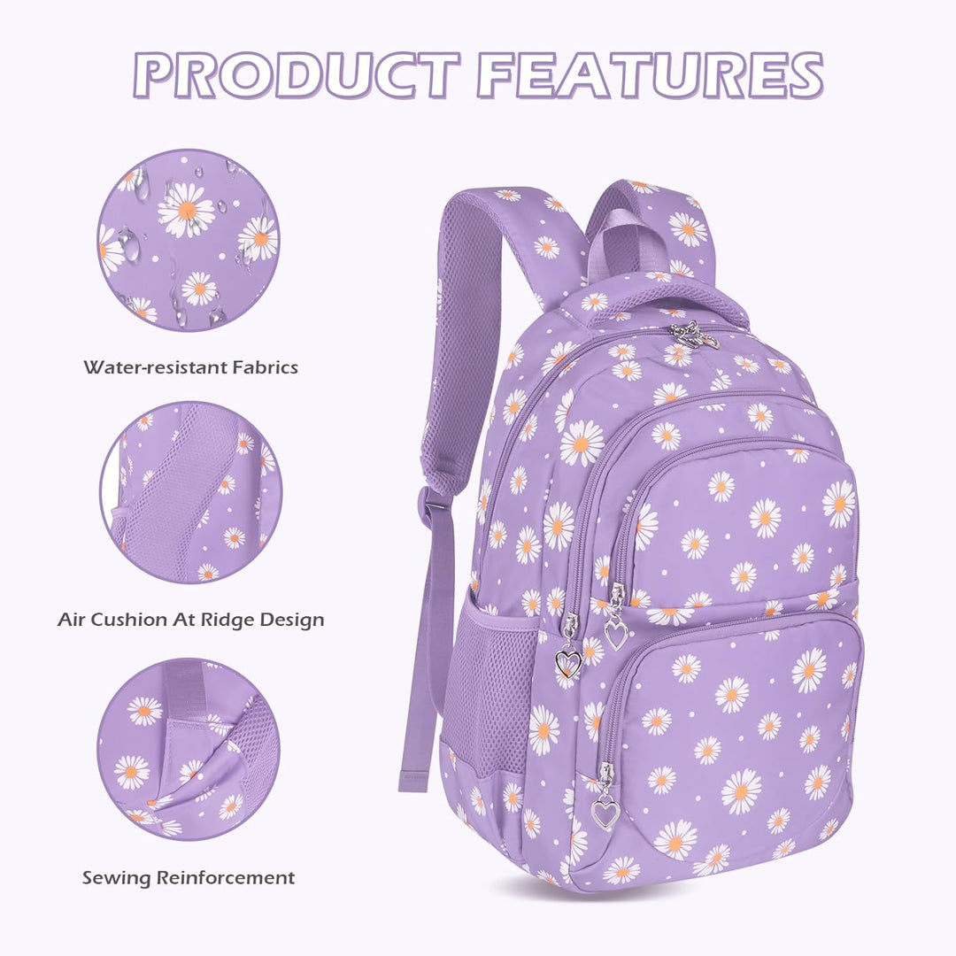 Schulrucksack Mädchen Teenager Damen Schultasche Rucksack Set Gänseblümchen Schulranzen für Mädchen