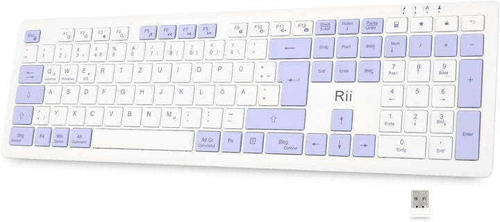 Rii Tastatur Kabellos Büro, Wireless Keyboard Office mit QWERTZ, Kabellose Tastatur Weiss mit 2.4GHz