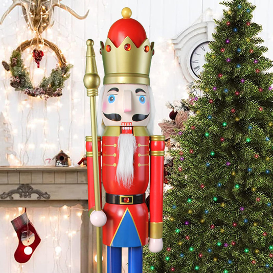 CDL 120cm hoch lebensgross gross rot Weihnachtsdekoration Holz Nussknacker König auf Ständer hält go
