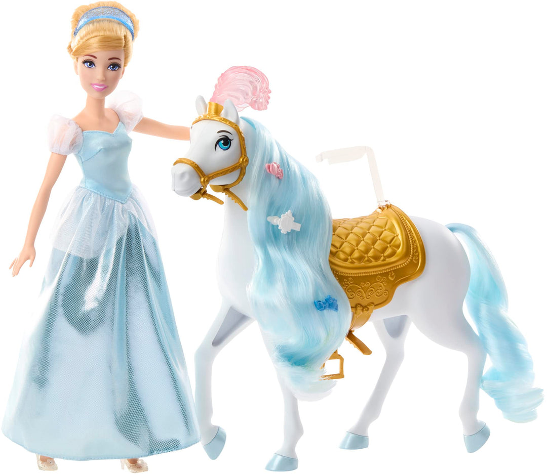 DISNEY Cinderella - Gesattelt und bereit für den Ball, bewegliche Knie und Styling-Zubehör für Pferd