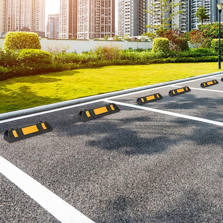 Aufun 4er Set Radstopper Parkplatzbegrenzung Anfahrschutz, Gummi Parkplatz-Markierung mit Gelb Refle
