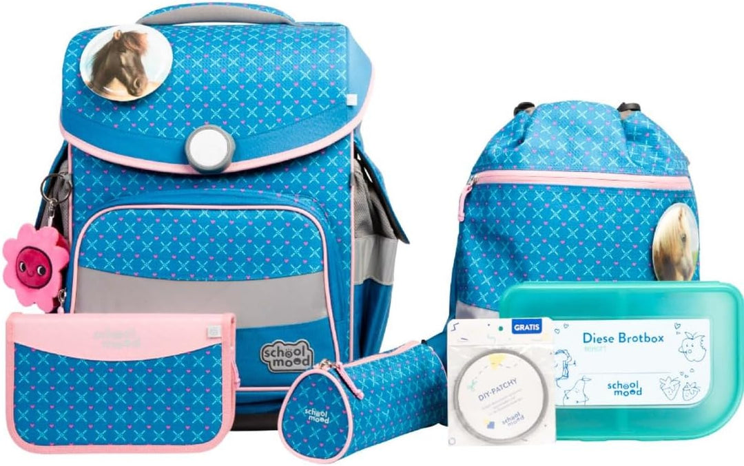 SCHOOL-MOOD Timeless Pro Schulranzenset 7-teilig 23,5L Stauraum, ergonomisches Easy Fit System für 1