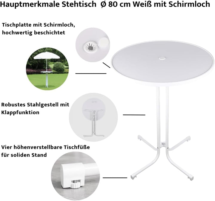 Eigentlich Stehtisch klappbar, Eventtisch Durchmesser 60/80 cm, optionale Husse, Partytisch Höhe 107