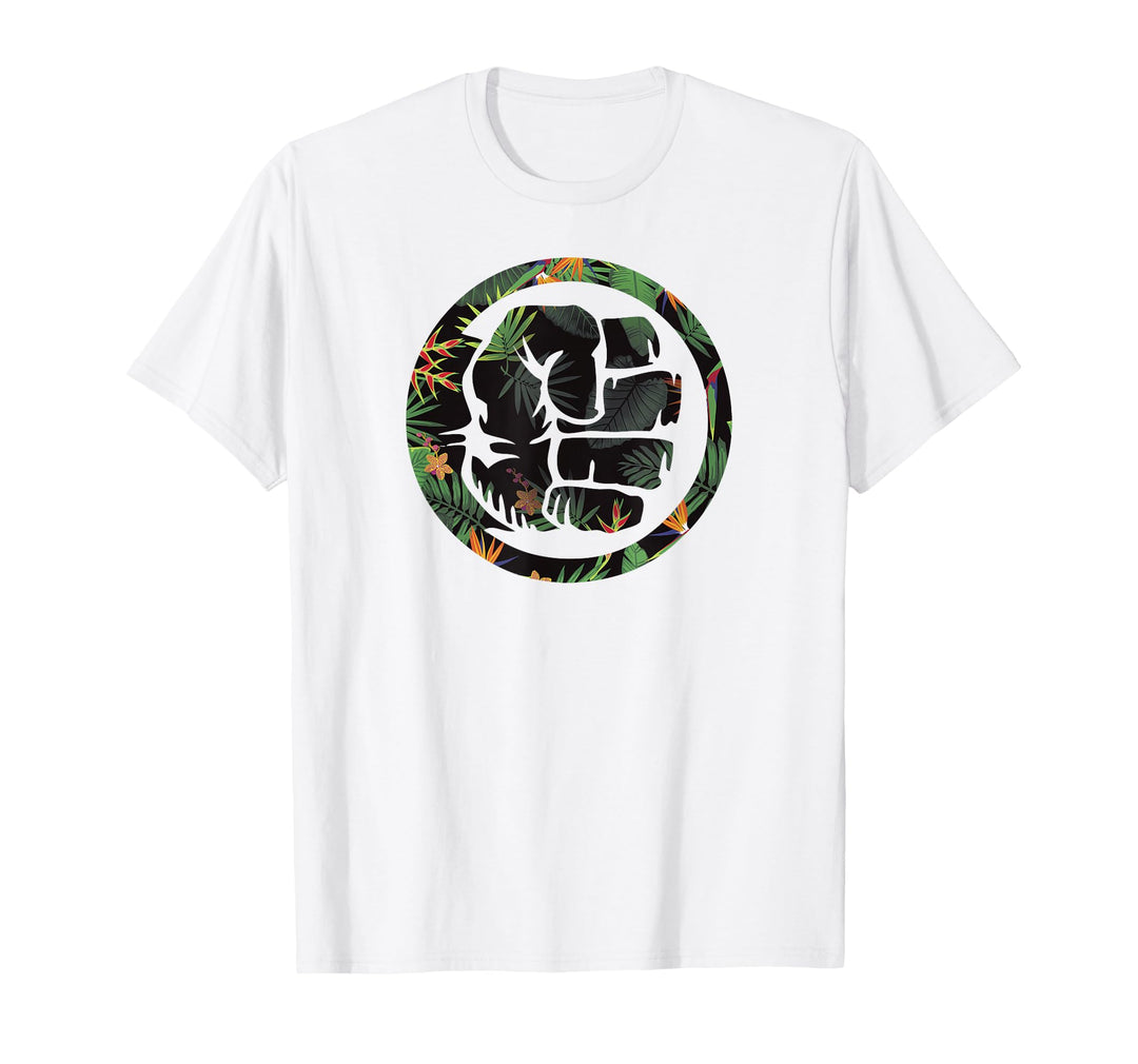 Mens Marvel Hulk Fist Smash Logo Tropical Pattern Graphic T-Shirt 2XL Grass