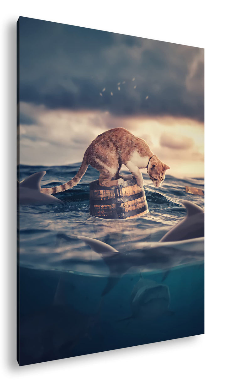deyoli Katze im Hai verseuchten Gewässer Format: 120x80 als Leinwandbild, Motiv fertig gerahmt auf E