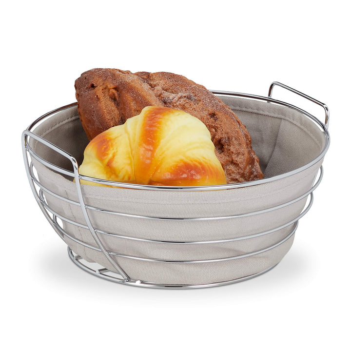 Relaxdays Brotkorb Metall, mit entnehmbarem Stoffeinsatz, rund, Frühstückskorb für Brot & Brötchen,