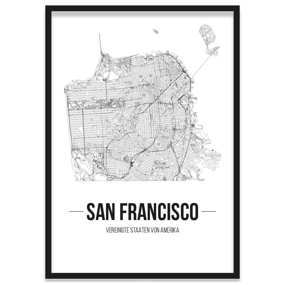 JUNIWORDS Stadtposter, San Francisco, Wähle eine Grösse, 30 x 40 cm, Poster mit Rahmen, Schrift B, W