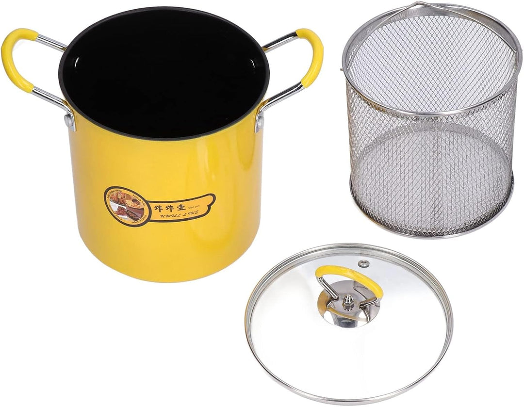 Ejoyous 3L Mini Fritteusentopf, Frittiertopf Friteuse mit Siebkorb Edelstahl-Spargeltopf mit Glasdec